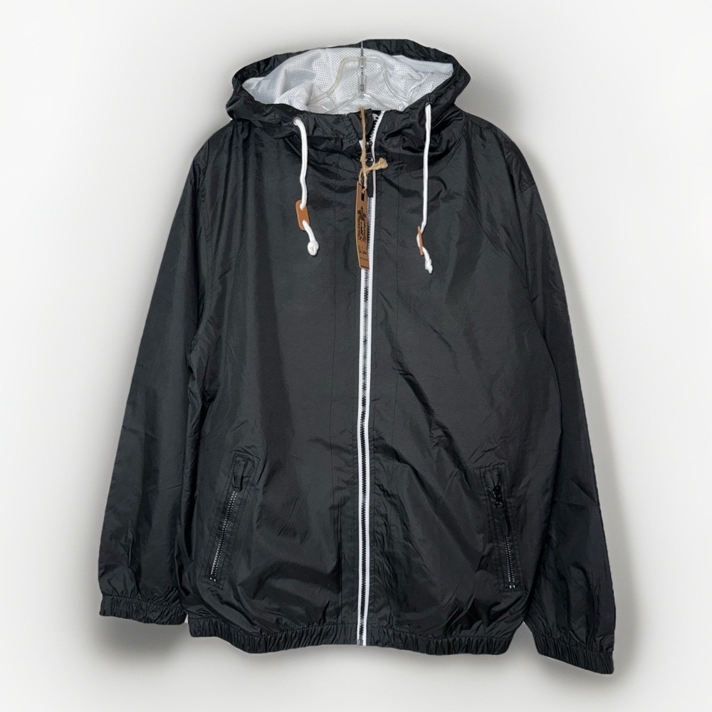 Bleu Grandeur Black Hooded Windbreaker Rain Jacket Mesh Lined NWT Mens XL